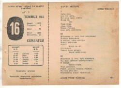16 Temmuz 1960 Ajans Türk Takvim Yaprağı (Şiirli Saatli) EFM(N) 1663 - 3
