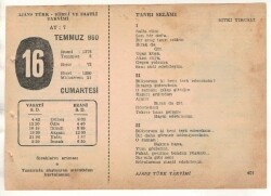 16 Temmuz 1960 Ajans Türk Takvim Yaprağı (Şiirli Saatli) EFM(N) 1663 - 2
