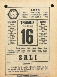 16 Temmuz 1974 Takvim Yaprağı - Doğum Günü Hediyesi EFM(N)12115 - Gökçekoleksiyon