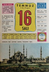 16 Temmuz 1974 Takvim Yaprağı - Doğum Günü Hediyesi EFM(N)9423 - Gökçekoleksiyon