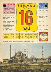 16 Temmuz 1974 Takvim Yaprağı - Doğum Günü Hediyesi EFM(N)9449 - Gökçekoleksiyon