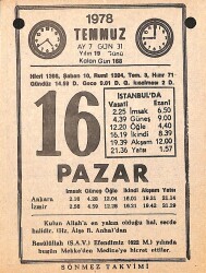 16 Temmuz 1978 Takvim Yaprağı - Doğum Günü Hediyesi EFMN15437 - Gökçekoleksiyon