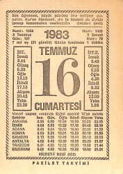 16 Temmuz 1983 Takvim Yaprağı - Doğum Günü Hediyesi EFMN15406 - Gökçekoleksiyon