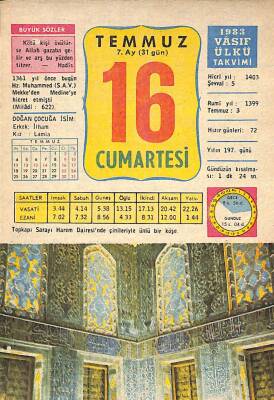 16 Temmuz 1983 Takvim Yaprağı - Doğum Günü Hediyesi EFM(N)9041 - 1