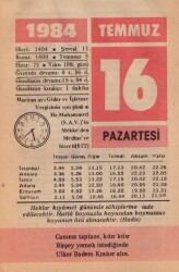 16 Temmuz 1984 Takvim Yaprağı EFM(N)2021 - 1