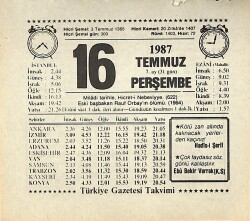 16 Temmuz 1987 Takvim Yaprağı - Doğum Günü Hediyesi EFMN13828 - Gökçekoleksiyon