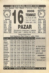 16 Temmuz 2006 Takvim Yaprağı - Doğum Günü Hediyesi EFMN15775 - Gökçekoleksiyon