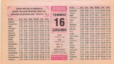 16 Temmuz 2008 Takvim Yaprağı EFM(N)2029 - 2