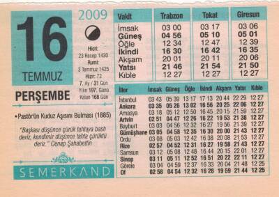 16 Temmuz 2009 Takvim Yaprağı EFM(N)2030 - 2