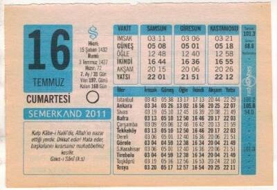 16 Temmuz 2011 Takvim Yaprağı EFM(N)1242 - 2