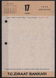 17-18 Ağustos 1973 Ziraat Bankası Takvim Yaprağı EFM626 - 1