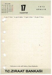 17 - 18 Aralık 1973 Ziraat Bankası Masa Takvimi Takvim Yaprağı EFM1298 - 1