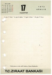 17 - 18 Aralık 1973 Ziraat Bankası Masa Takvimi Takvim Yaprağı EFM1298 - 3