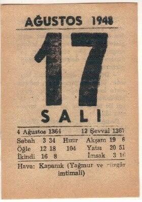 17 Ağustos 1948 Takvim Yaprağı EFM(N)1463 - 4