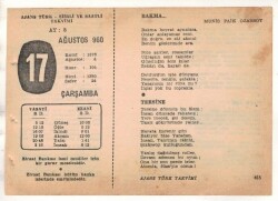 17 Ağustos 1960 Ajans Türk Takvim Yaprağı (Şiirli Saatli) EFM(N) 1695 - 1