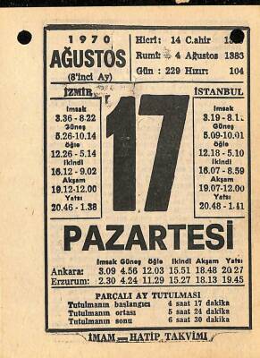 17 Ağustos 1970 Takvim Yaprağı - Doğum Günü Hediyesi EFM(N)9684 - 2