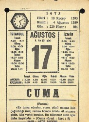 17 Ağustos 1973 Takvim Yaprağı - Doğum Günü Hediyesi EFM(N)10117 - 3