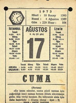 17 Ağustos 1973 Takvim Yaprağı - Doğum Günü Hediyesi EFM(N)10117 - 3