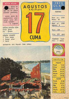 17 Ağustos 1973 Takvim Yaprağı - Doğum Günü Hediyesi EFM(N)9633 - 1