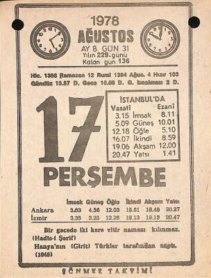 17 Ağustos 1978 Takvim Yaprağı - Doğum Günü Hediyesi EFM(N)9735 - 2