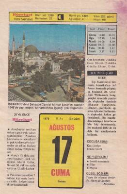 17 Ağustos 1979 Takvim Yaprağı -Doğum Günü Hediyesi EFM(N)6298 - 1