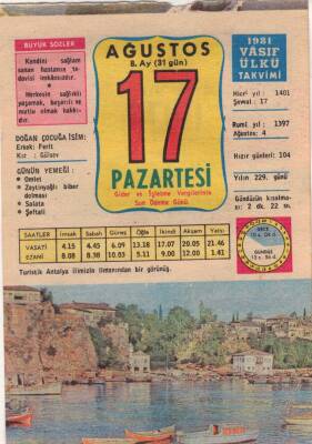 17 Ağustos 1981 Takvim Yaprağı EFM(N)2758 - 3