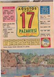 17 Ağustos 1981 Takvim Yaprağı EFM(N)2758 - 1