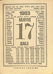 17 Ağustos 1983 Takvim Yaprağı - Doğum Günü Hediyesi EFM(N)12014 - Gökçekoleksiyon