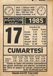 17 Ağustos 1985 Takvim Yaprağı - Doğum Günü Hediyesi EFMN15696 - Gökçekoleksiyon