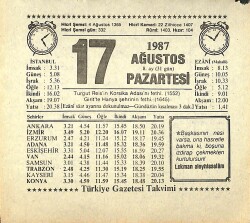17 Ağustos 1987 Takvim Yaprağı - Doğum Günü Hediyesi EFMN13860 - Gökçekoleksiyon