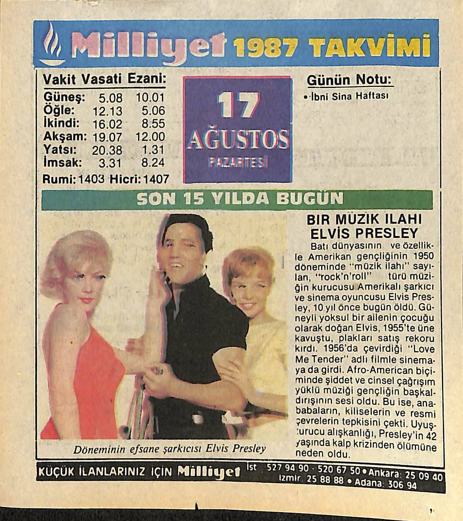 17 Ağustos 1987 Takvim Yaprağı - Doğum Günü Hediyesi EFMN14101 - 1