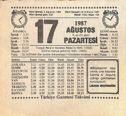 17 Ağustos 1987 Takvim Yaprağı - Doğum Günü Hediyesi EFMN15866 - Gökçekoleksiyon