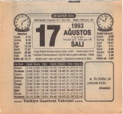 17 Ağustos 1993 Takvim Yaprağı EFM(N)2410 - 3