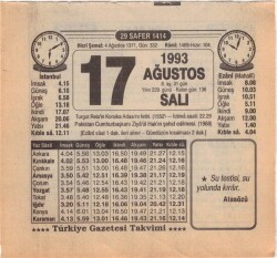 17 Ağustos 1993 Takvim Yaprağı EFM(N)2410 - 2