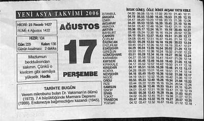 17 Ağustos 2006 Takvim Yaprağı - Doğum Günü Hediyesi EFM(N)9953 - 1