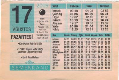 17 Ağustos 2009 Takvim Yaprağı EFM(N)2413 - 2