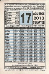 17 Ağustos 2013 Takvim Yaprağı - Doğum Günü Hediyesi EFMN13560 - Gökçekoleksiyon