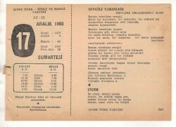 17 Aralık 1960 Ajans Türk Takvim Yaprağı (Şiirli Saatli) EFM(N) 1813 - 4