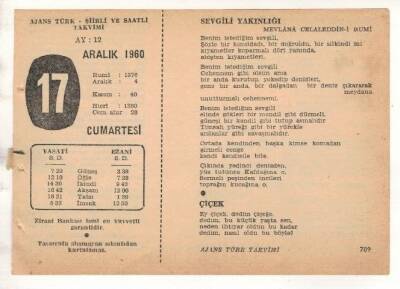 17 Aralık 1960 Ajans Türk Takvim Yaprağı (Şiirli Saatli) EFM(N) 1813 - 3