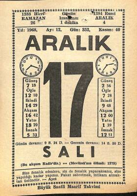 17 Aralık 1968 Takvim Yaprağı - Doğum Günü Hediyesi EFM(N)11059 - 1