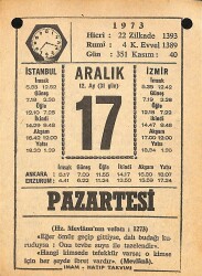 17 Aralık 1973 Takvim Yaprağı - Doğum Günü Hediyesi EFMN13670 - Gökçekoleksiyon