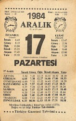 17 Aralık 1984 Takvim Yaprağı - Doğum Günü Hediyesi EFMN14507 - Gökçekoleksiyon