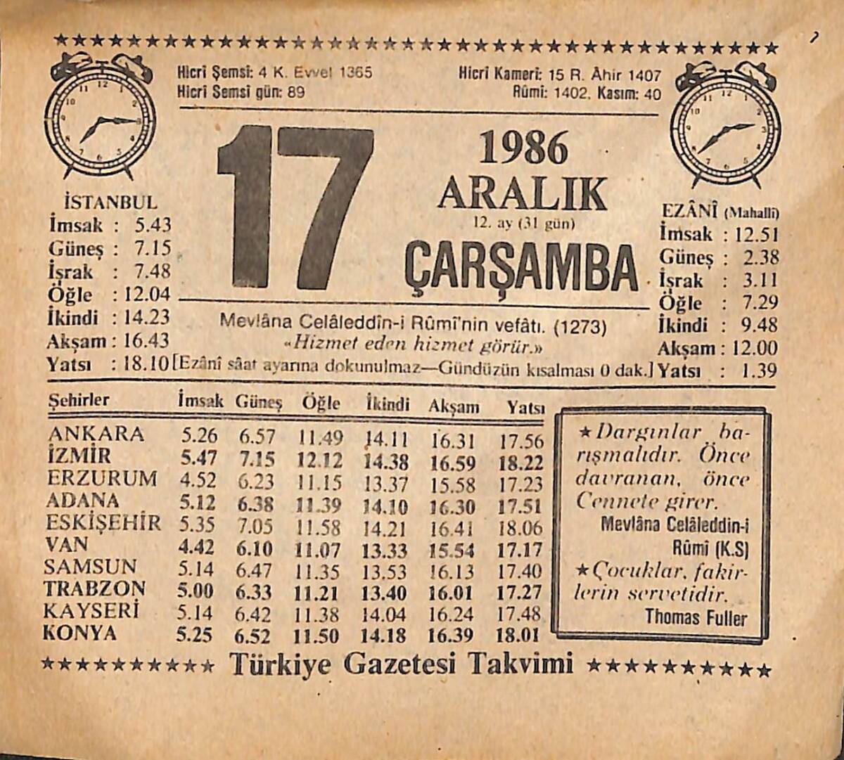 17 Aralık 1986 Takvim Yaprağı - Doğum Günü Hediyesi EFMN14856 - 1