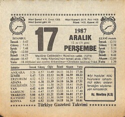 17 Aralık 1987 Takvim Yaprağı - Doğum Günü Hediyesi EFMN14994 - Gökçekoleksiyon