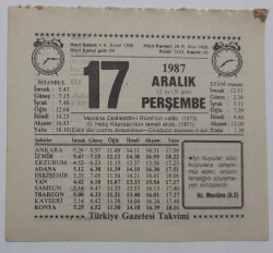 17 Aralık 1987 Takvim Yaprağı - Doğum Günü Hediyesi EFM(N)7186 - Gökçekoleksiyon