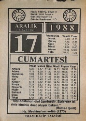 17 Aralık 1988 Takvim Yaprağı - Doğum Günü Hediyesi EFMN14583 - Gökçekoleksiyon