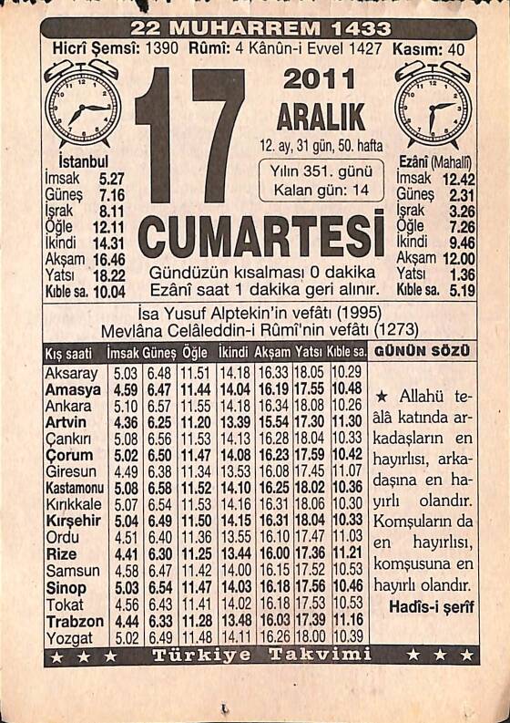 17 Aralık 2011 Takvim Yaprağı - Doğum Günü Hediyesi EFMN15242 - 1