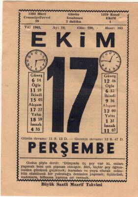 17 Ekim 1963 Takvim Yaprağı EFM(N)3552 - 1