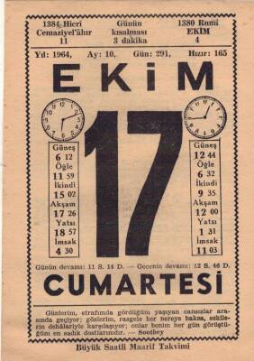 17 Ekim 1964 Takvim Yaprağı EFM(N)3551 - 2