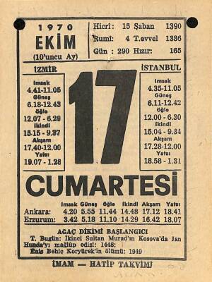 17 Ekim 1970 Takvim Yaprağı - Doğum Günü Hediyesi EFM(N)10547 - 3